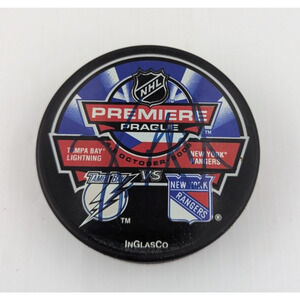 Vincent Lecavalier Signed Tampa Bay Lightning vs NY Rangers Prague Hockey Puck